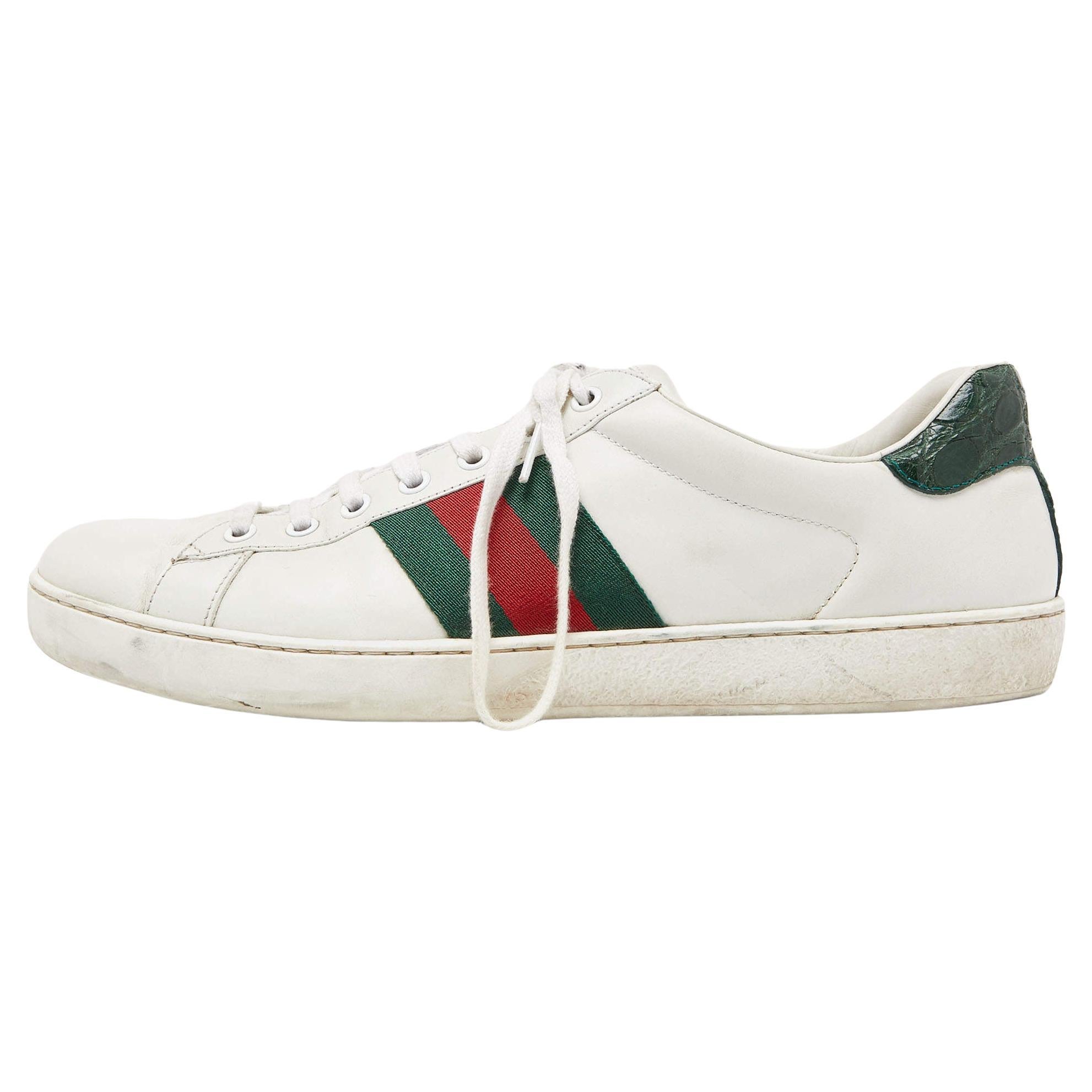 Gucci White Leather Ace Low Top Sneakers Size 44 For Sale