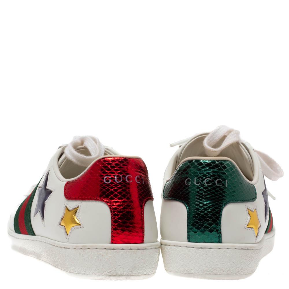 Gucci White Leather Ace Metallic Stars Low Top Sneakers Size 35.5 2