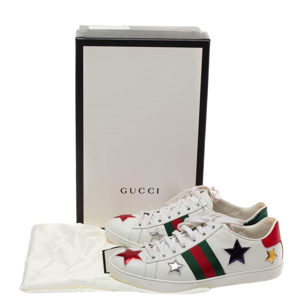 Gucci White Leather Ace Metallic Stars Low Top Sneakers Size 35.5 3