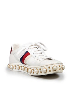 Gucci White Leather Ace Pearl Trainers Size IT 36
