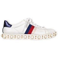 Gucci White Leather Ace Pearl Trainers Size IT 36