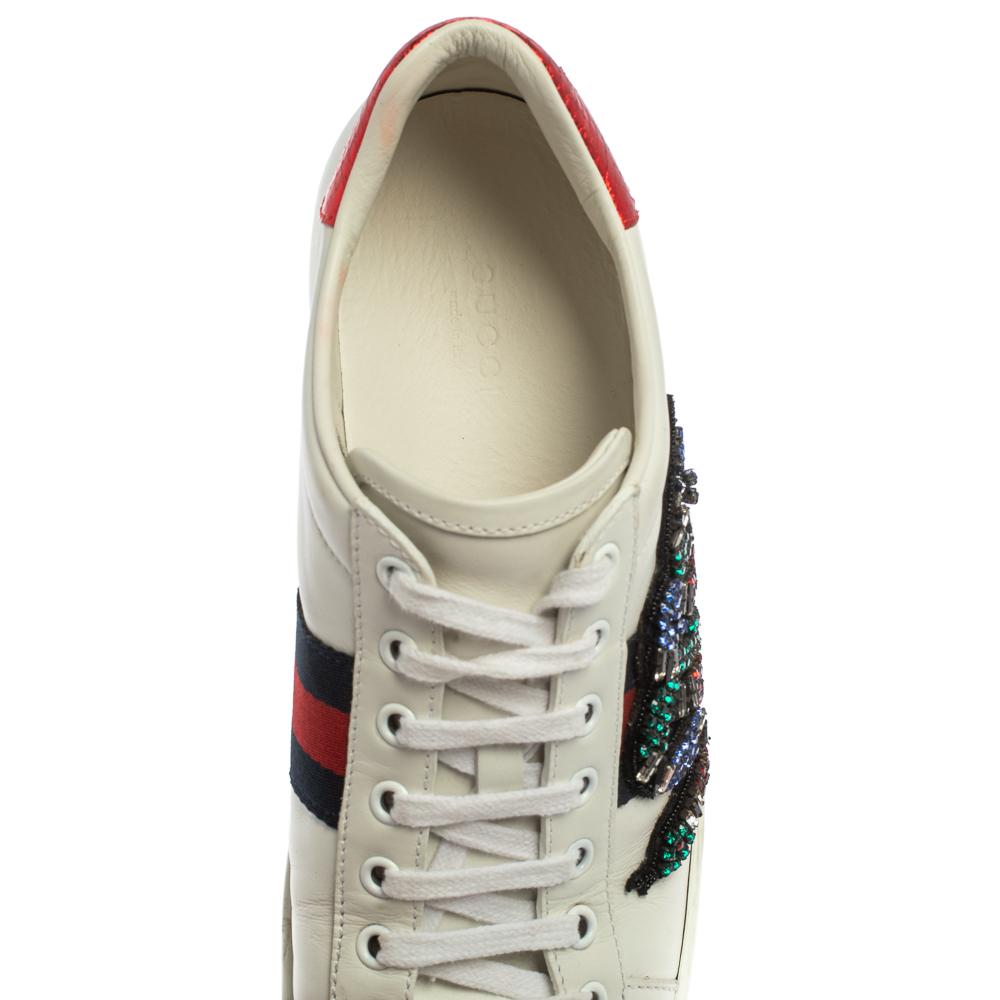 Gucci White Leather Ace Snake Crystal Embellished Low Top Sneakers Size 38.5 2