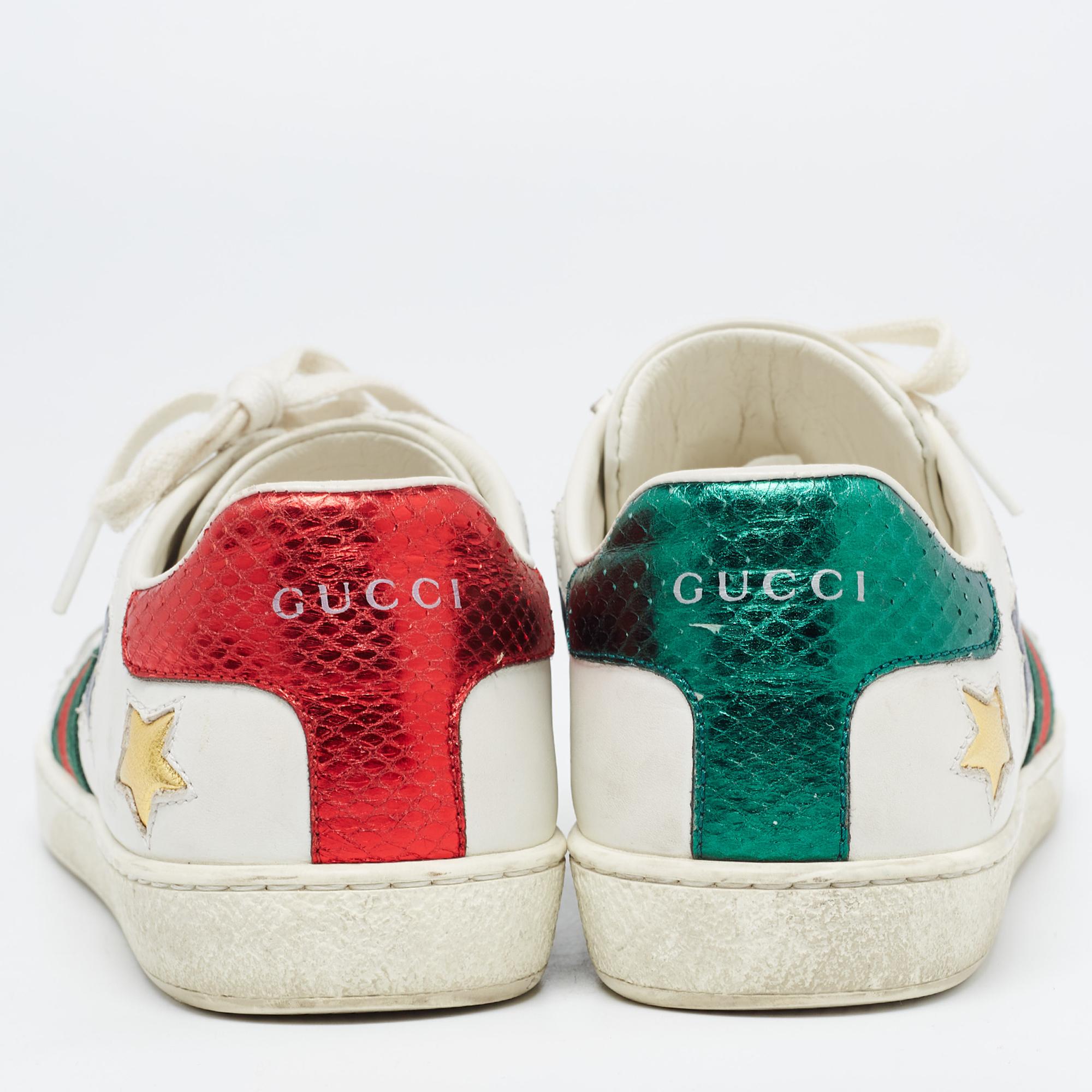 Gucci White Leather Ace Stars Low Top Sneakers Size 37.5 For Sale 1