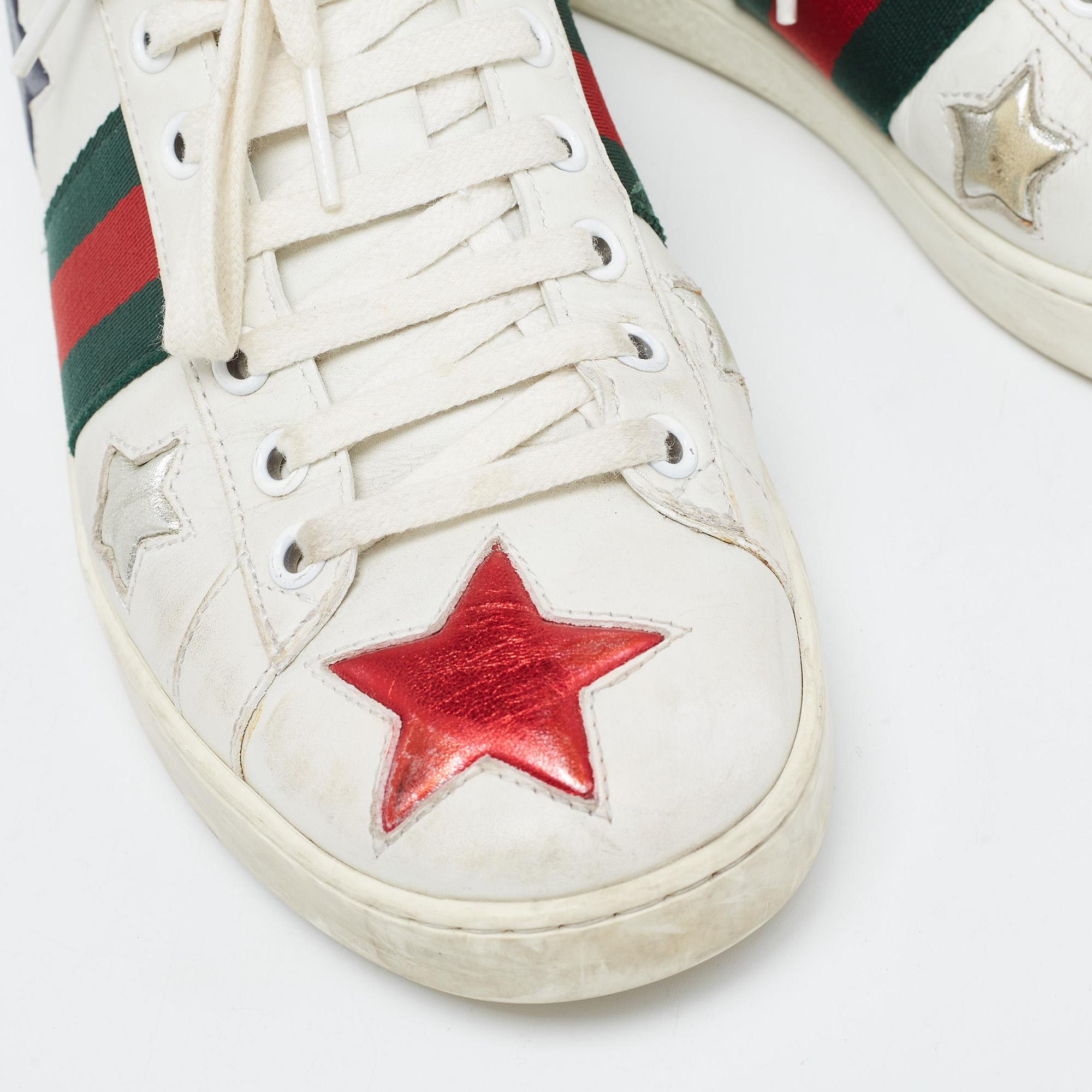 Gucci White Leather Ace Stars Low Top Sneakers Size 37.5 For Sale 3