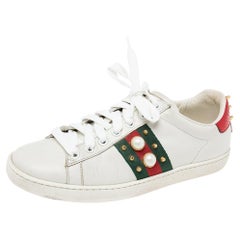 Gucci White Leather Ace Studded Lace Up Sneakers Size 36