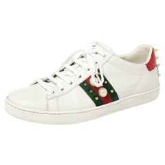 Gucci White Leather Ace Studded Sneakers Size 38