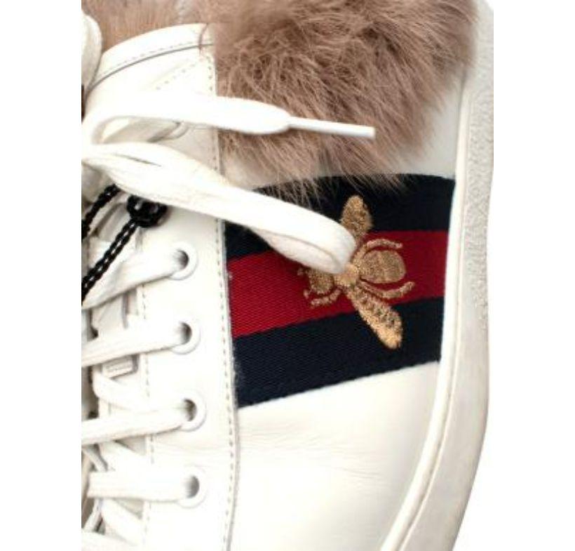 Women's Gucci White Leather Ace Trainers with Lambs Fur Trim For Sale