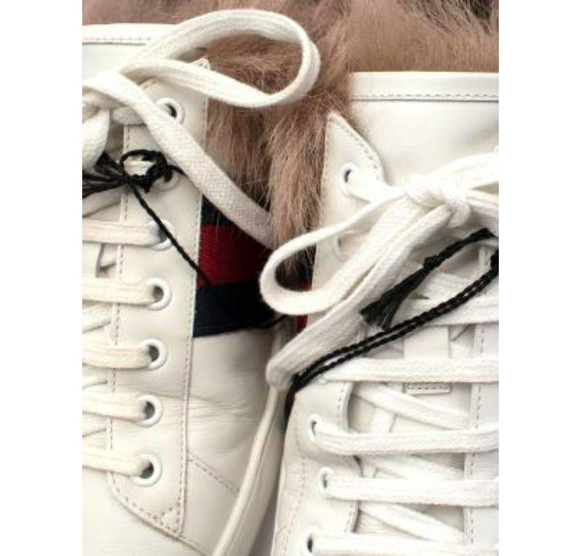 Gucci White Leather Ace Trainers with Lambs Fur Trim For Sale 1