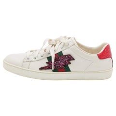 Gucci White Leather Ace Web Detail Lighting BoltLow Top Sneakers Size 40