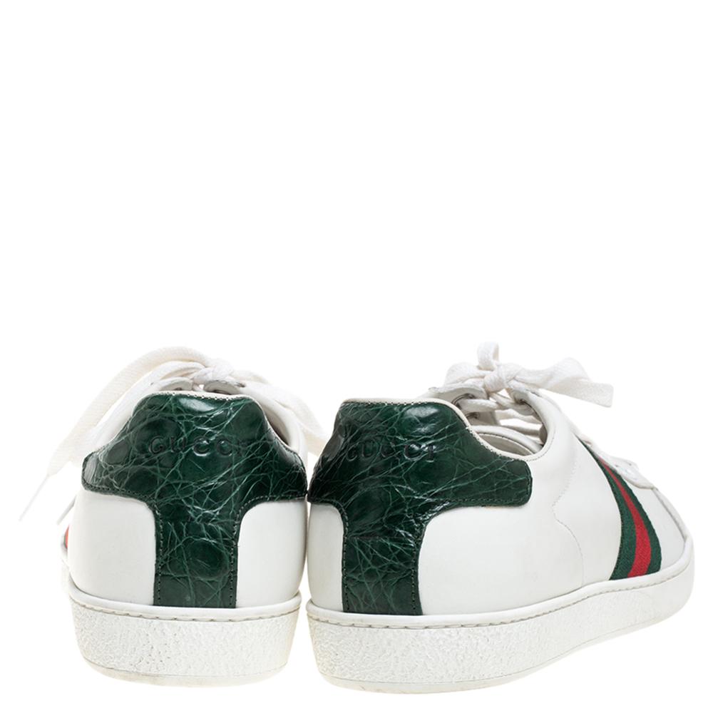 Gucci White Leather Ace Web Detail Low Top Sneakers Size 40 1