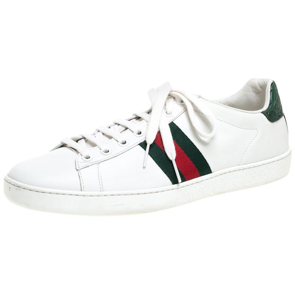 Gucci White Leather Ace Web Detail Low Top Sneakers Size 40
