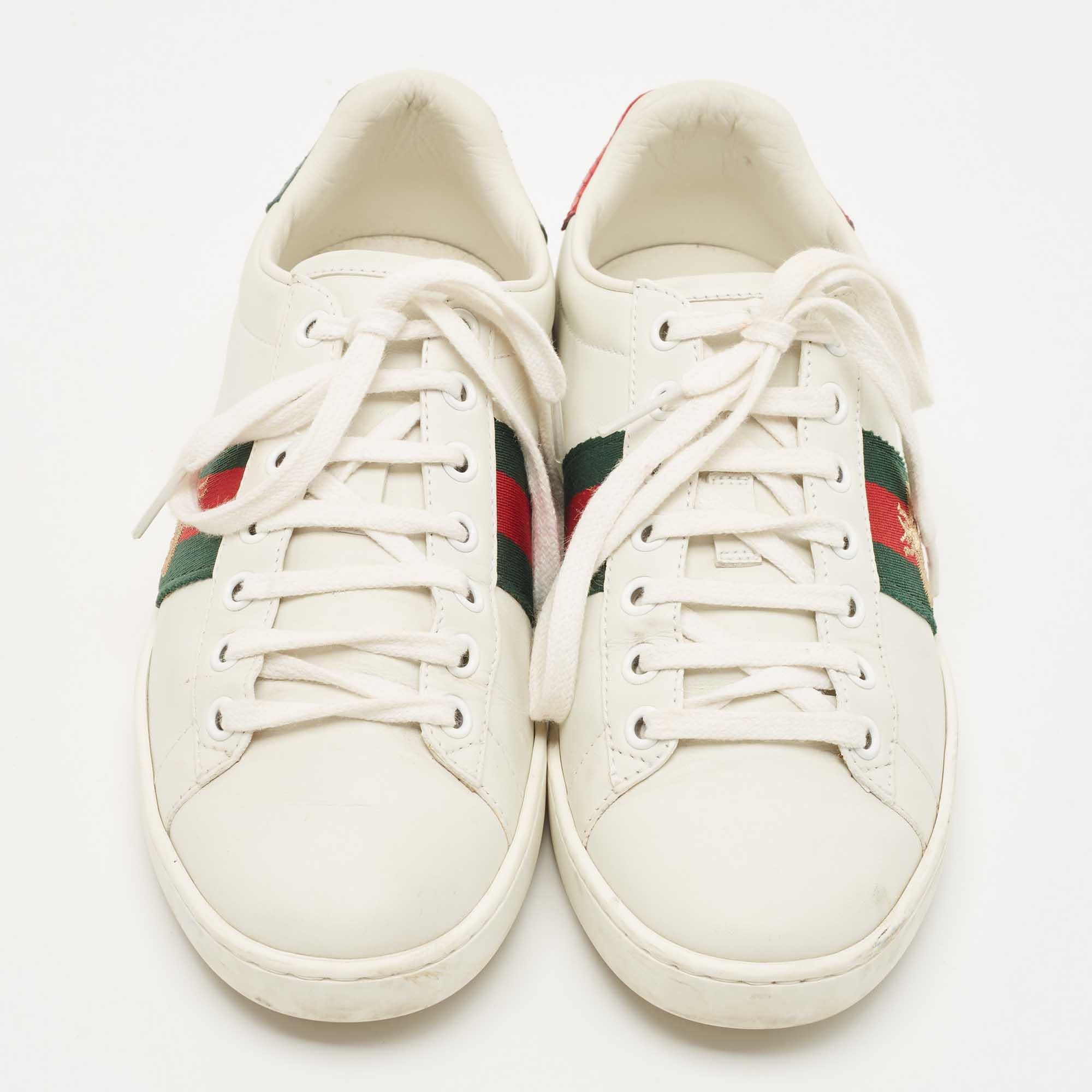 Women's Gucci White Leather Ace Web Low Top Sneakers Size 36