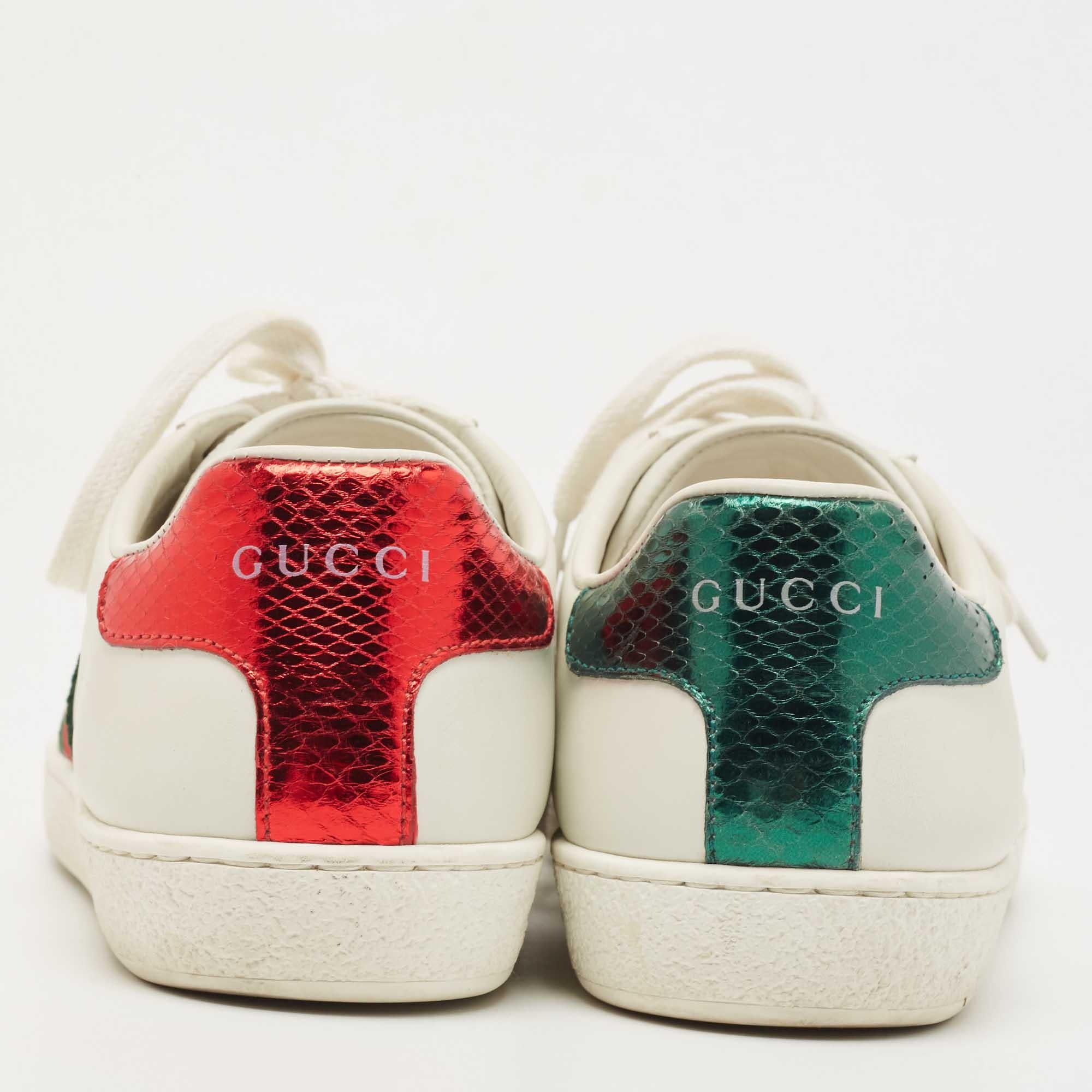 Gucci White Leather Ace Web Low Top Sneakers Size 36 1