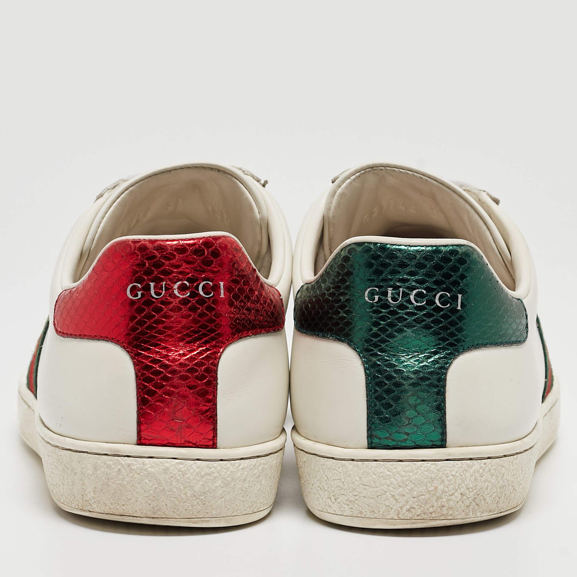 Women's Gucci White Leather Ace Web Low Top Sneakers Size 39
