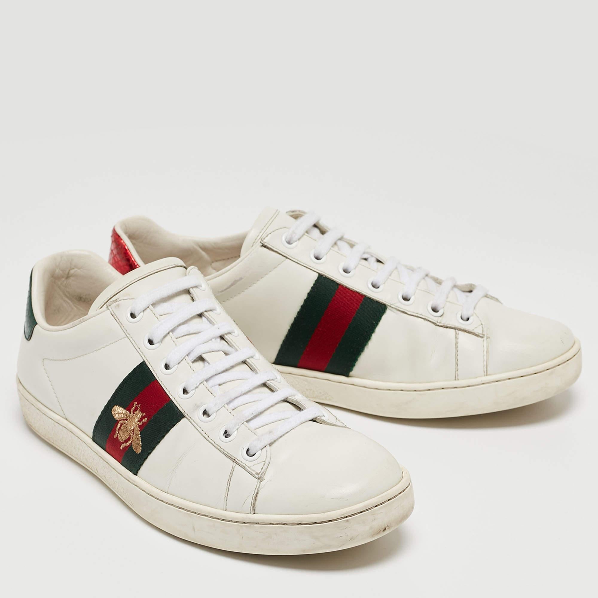 Gucci White Leather Ace Web Low Top Sneakers Size 39 2
