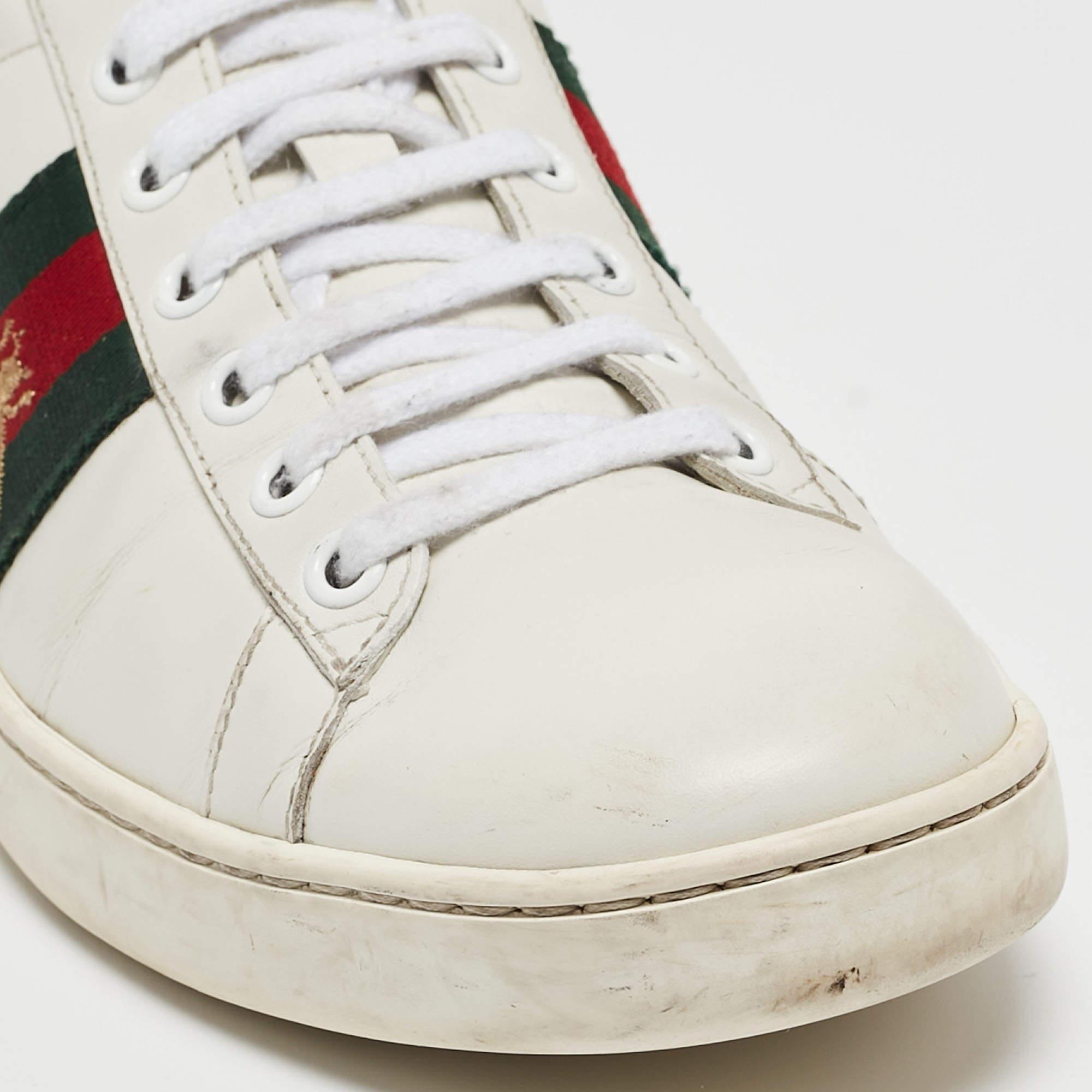 Gucci White Leather Ace Web Low Top Sneakers Size 39 4