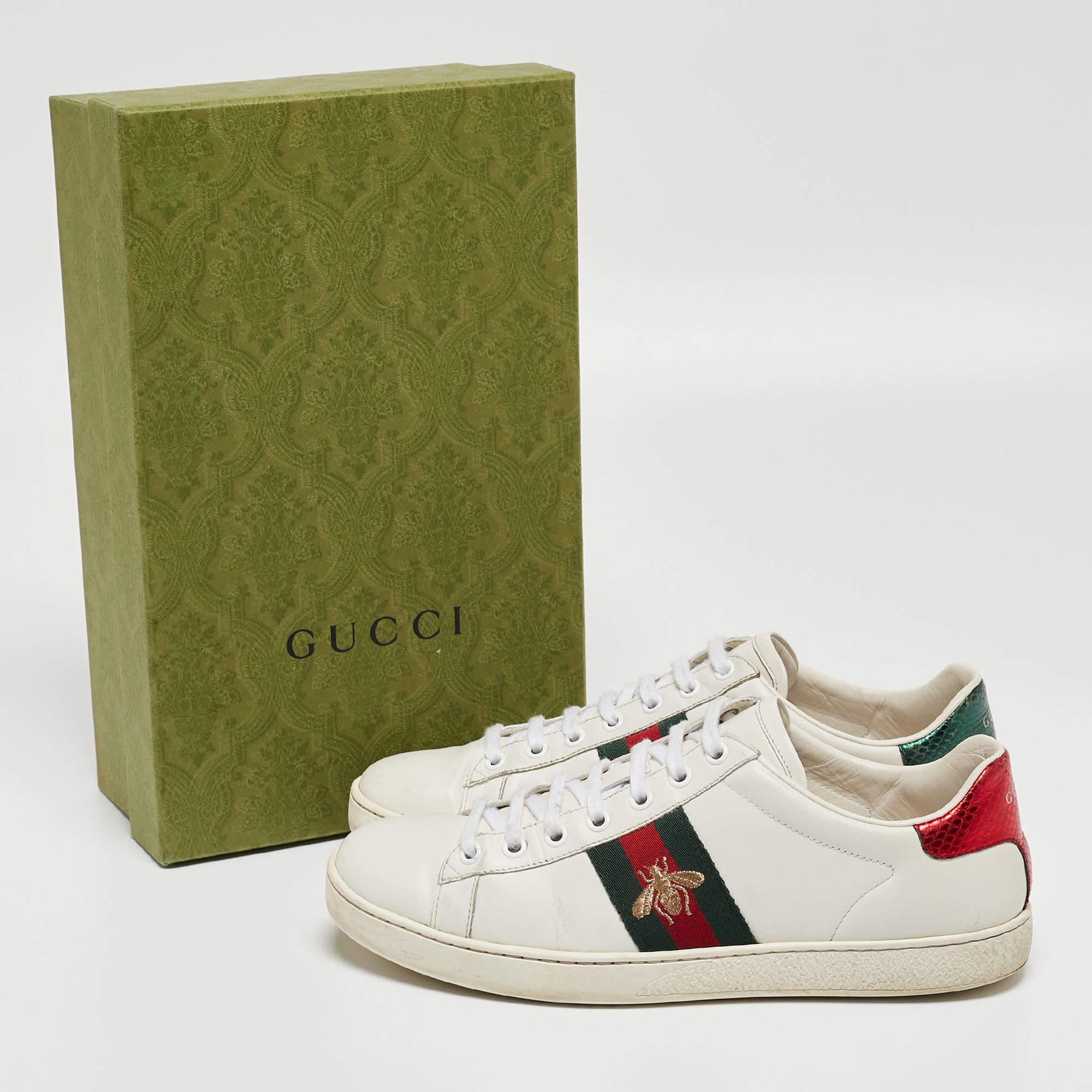 Gucci White Leather Ace Web Low Top Sneakers Size 39 5