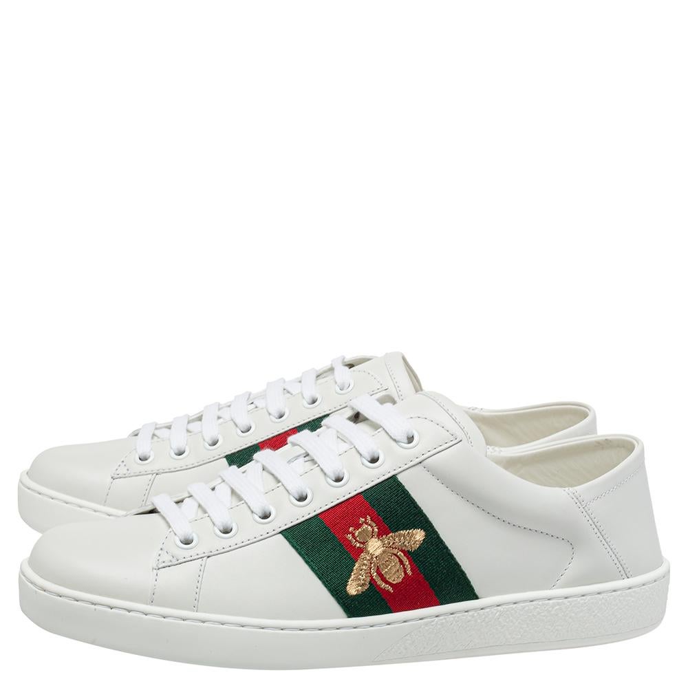 Men's Gucci White Leather Ace Web Low Top Sneakers Size 40