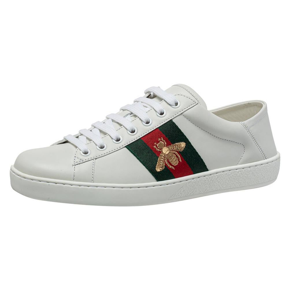 Gucci White Leather Ace Web Low Top Sneakers Size 40