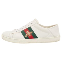Gucci White Leather Ace Web Low Top Sneakers Size 42.5