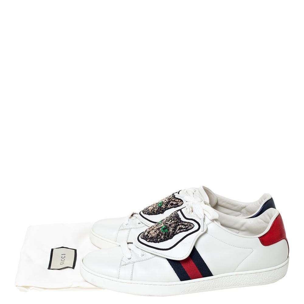Men's Gucci White Leather Ace Web Low Top Sneakers with Removable Patch Size 41