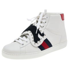 Gucci White Leather Ace Web Removable Patch Sneakers Size 40