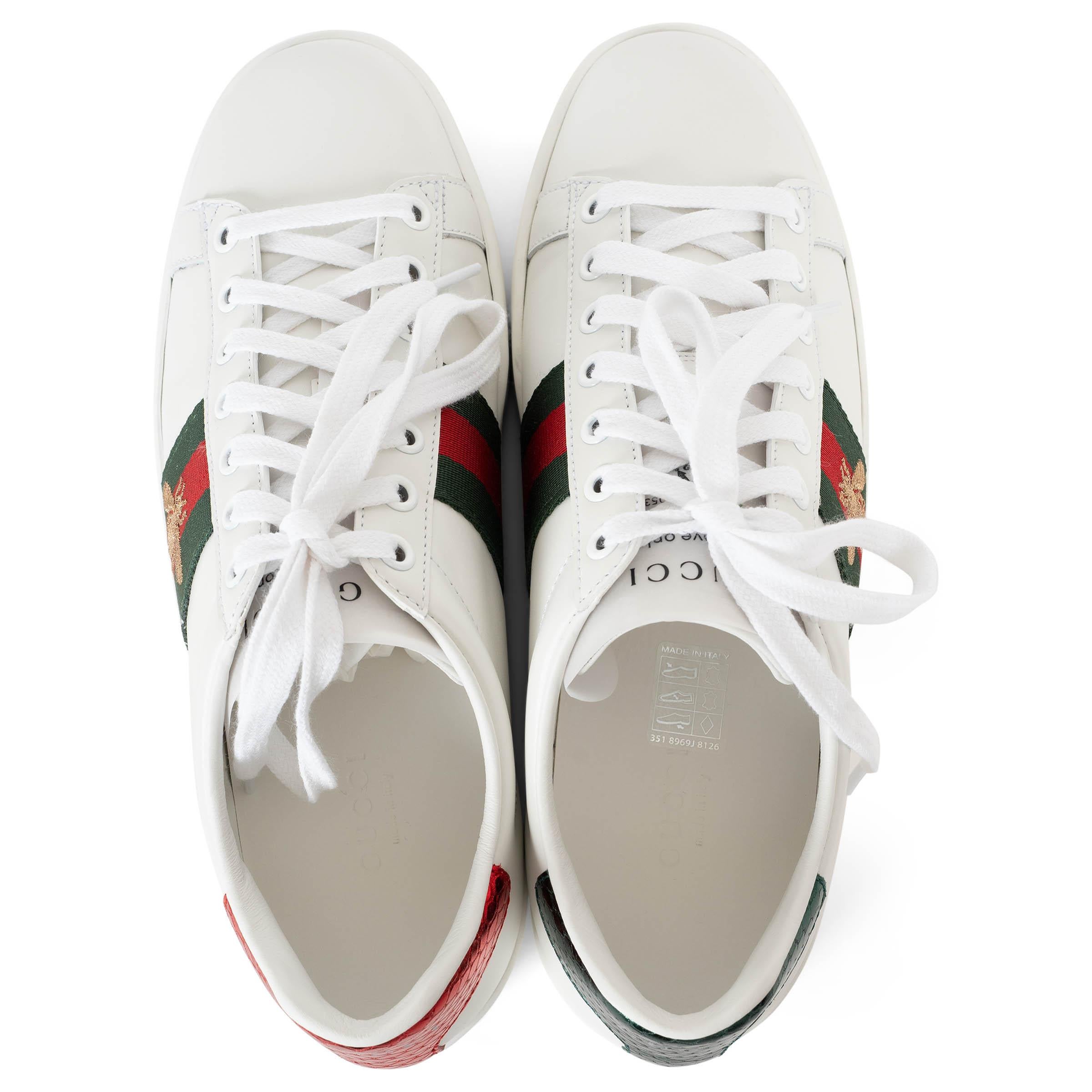 GUCCI Weiße ACE WEB Turnschuhe aus Leder ACE WEB Schuhe 37 Damen im Angebot