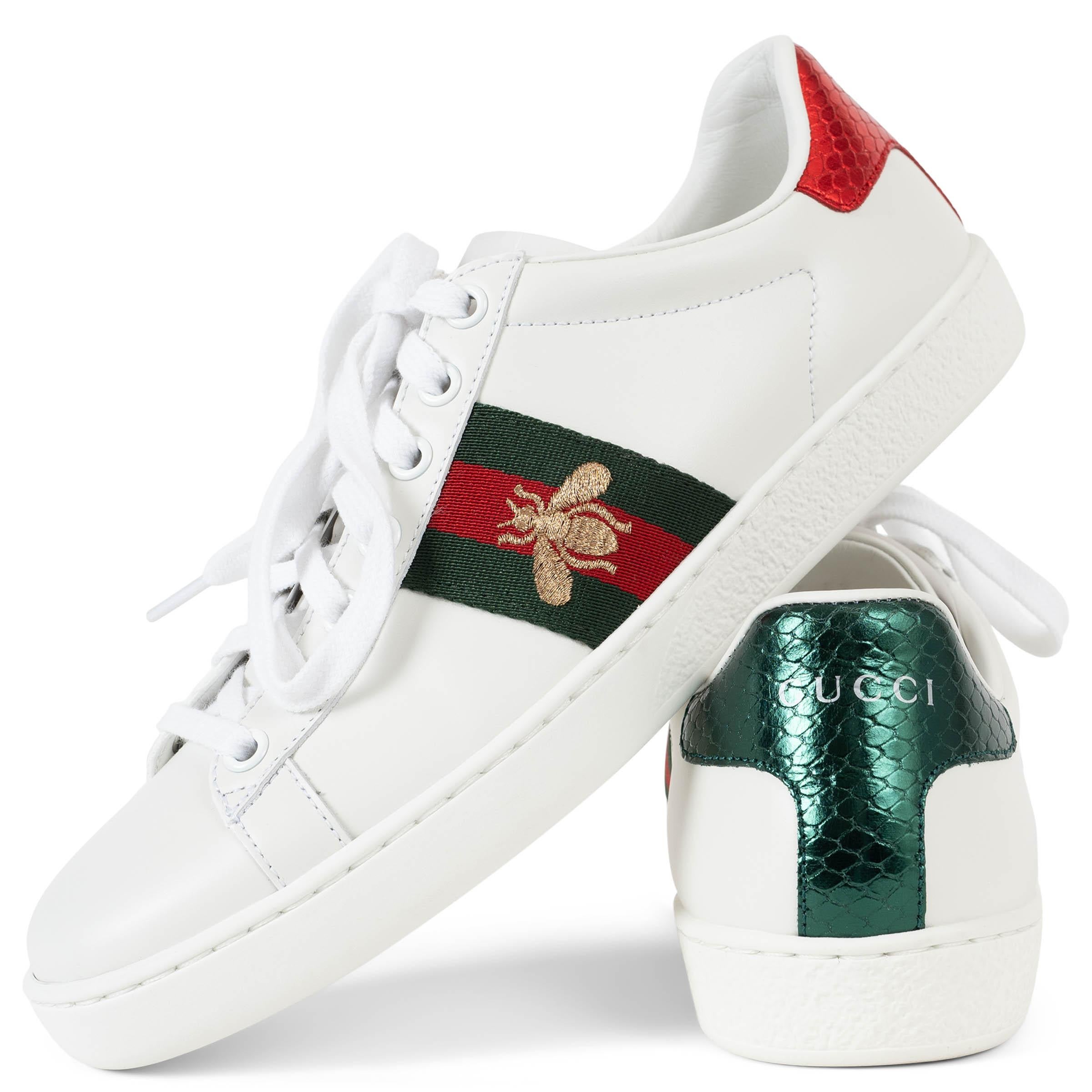 GUCCI Weiße ACE WEB Turnschuhe aus Leder ACE WEB Schuhe 37 im Angebot 1