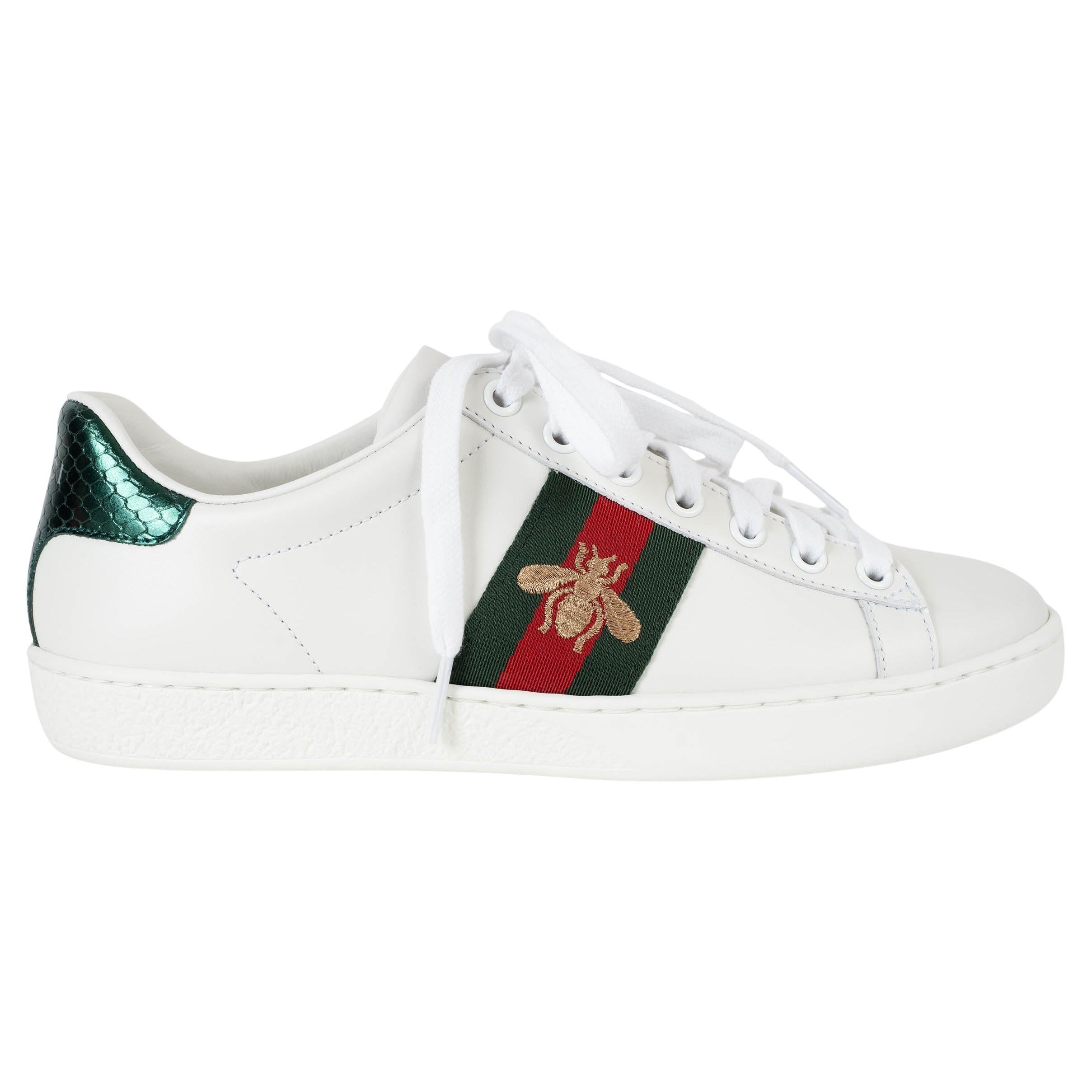 GUCCI cuir blanc ACE WEB Chaussures 37