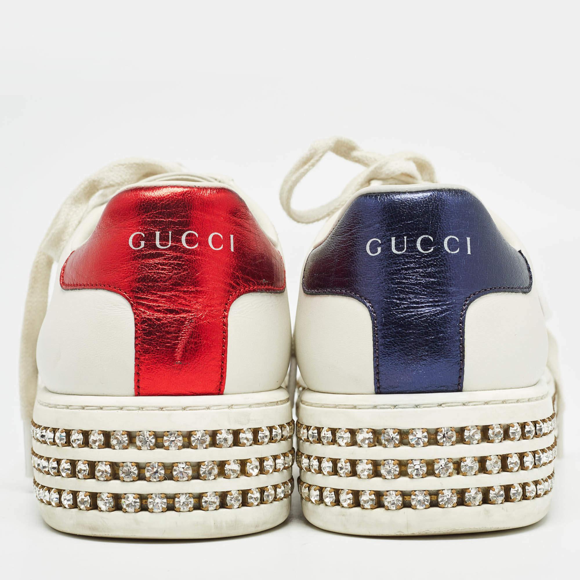 Gucci Weiße Ace Web Turnschuhe aus Leder Größe 37 1