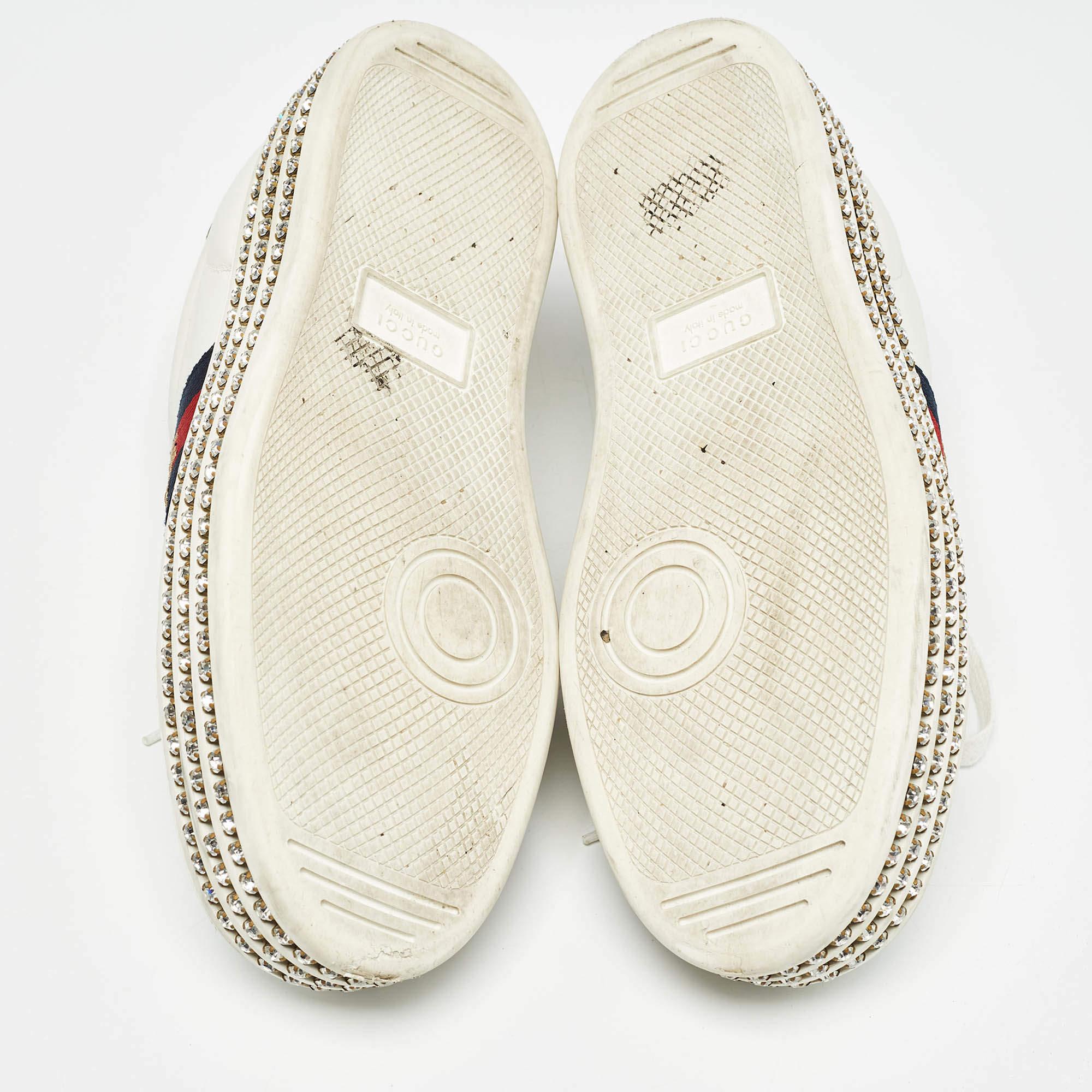 Gucci Weiße Ace Web Turnschuhe aus Leder Größe 37 2