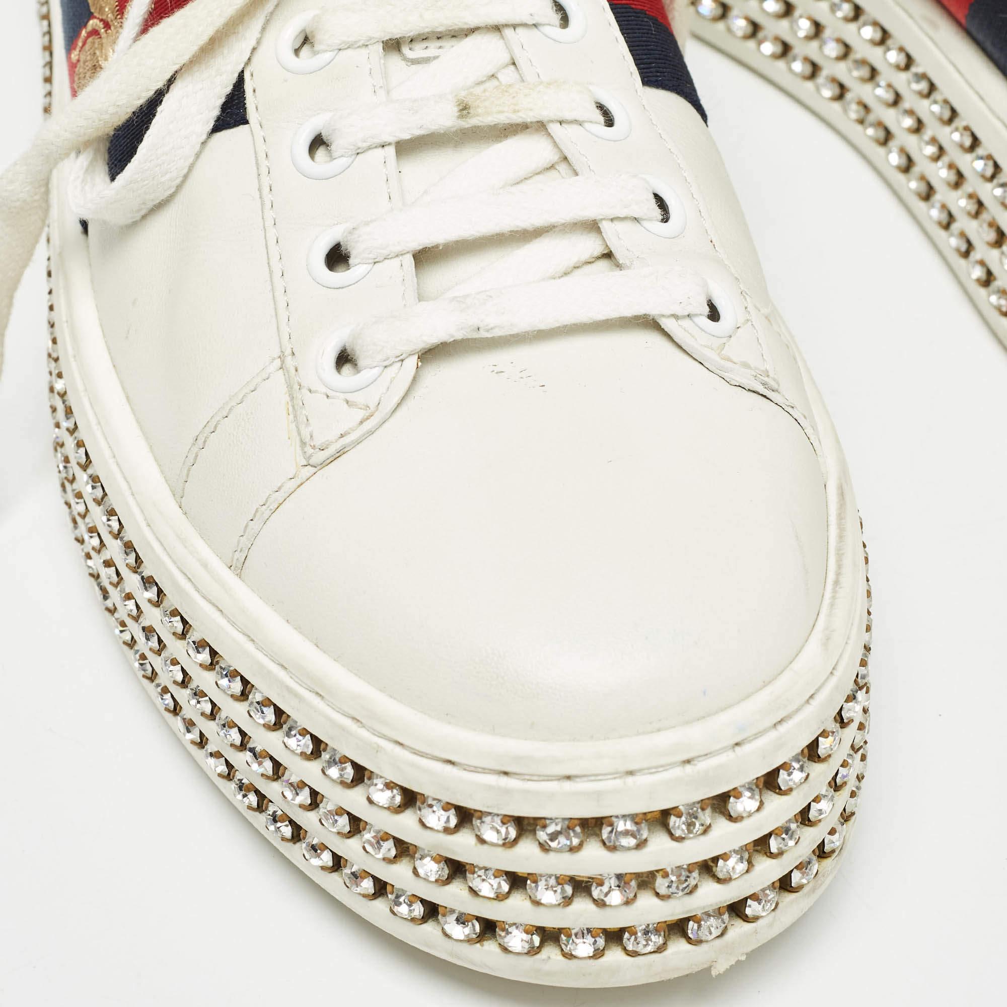 Gucci Weiße Ace Web Turnschuhe aus Leder Größe 37 3