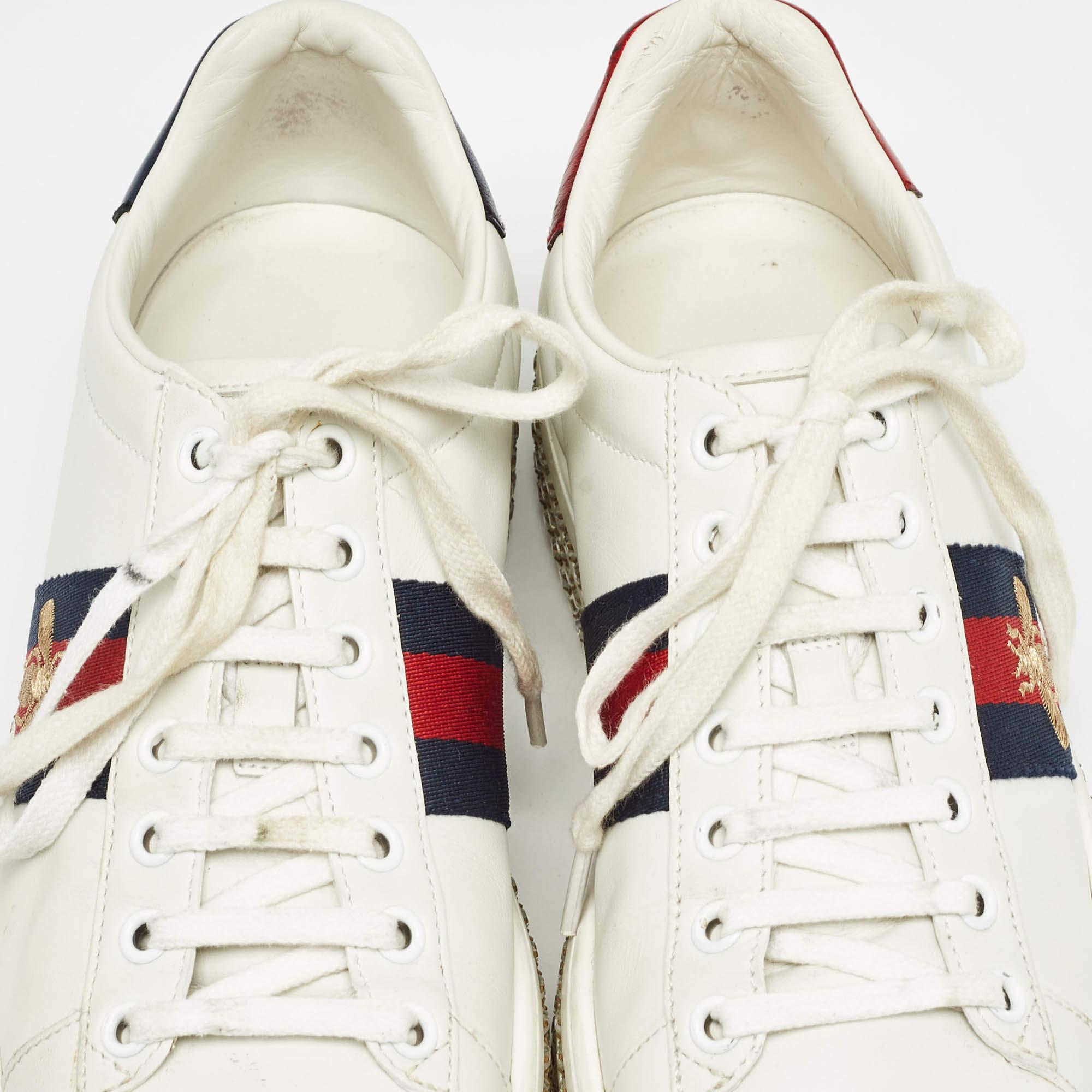 Gucci Weiße Ace Web Turnschuhe aus Leder Größe 37 4