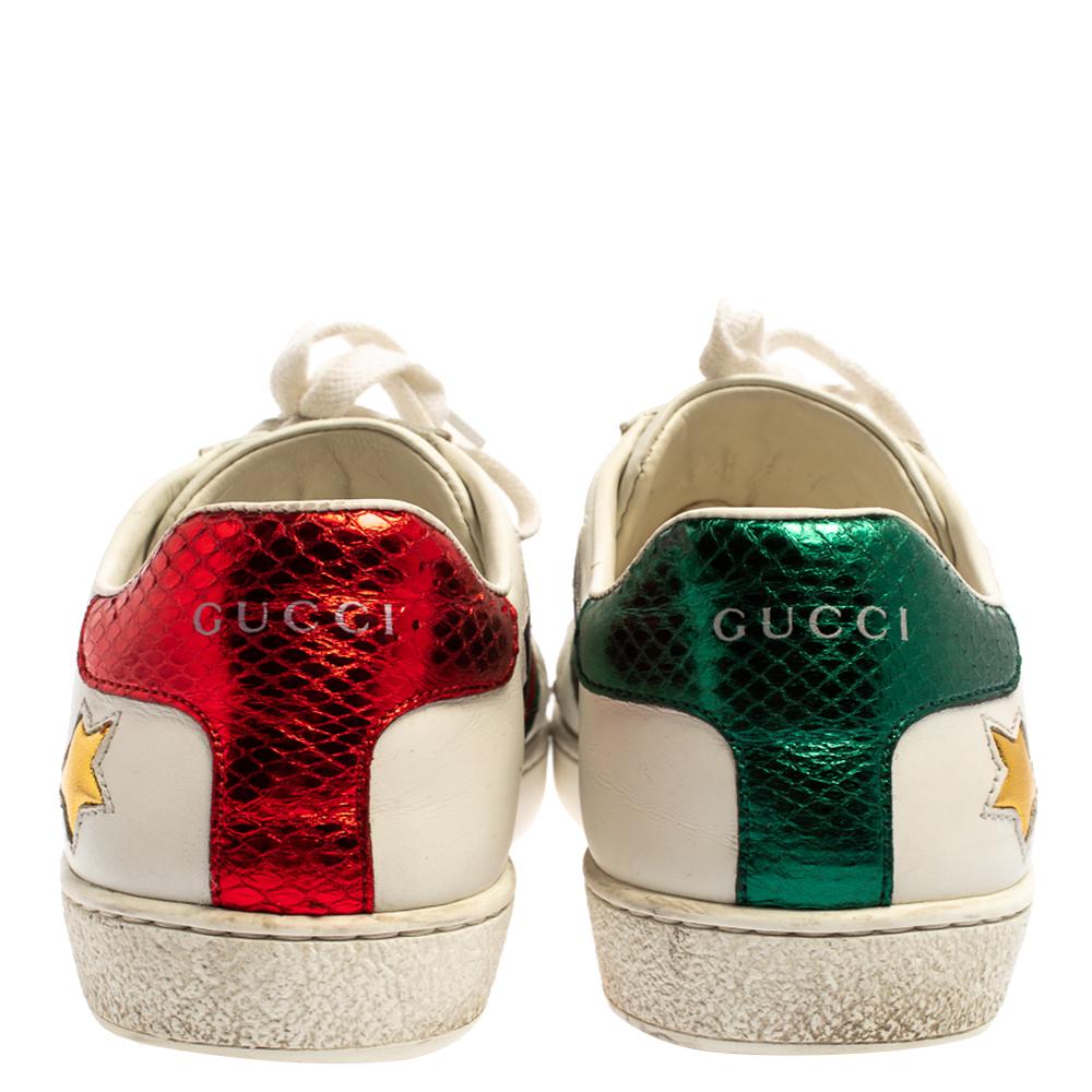 Gucci White Leather Ace Web Star Low Top Sneakers Size 37 In Good Condition In Dubai, Al Qouz 2