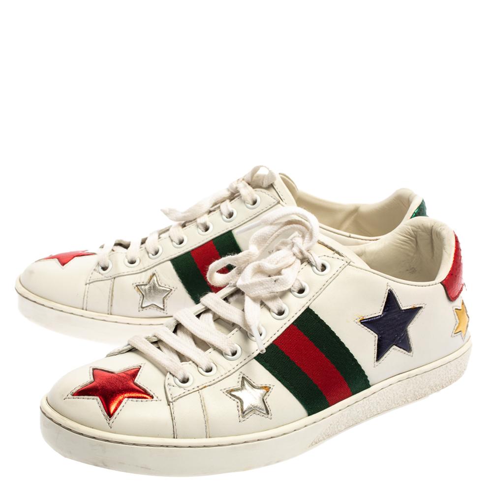Gucci White Leather Ace Web Star Low Top Sneakers Size 37 1