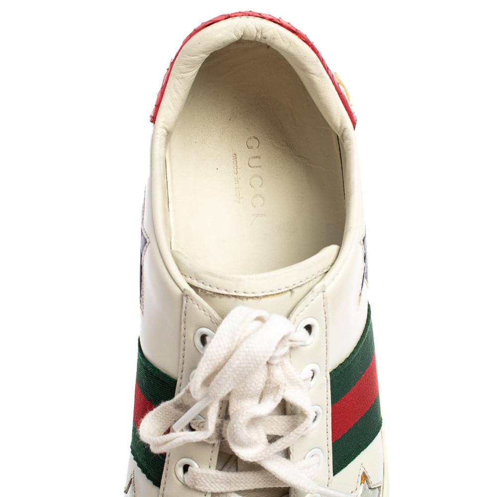 Gucci White Leather Ace Web Star Low Top Sneakers Size 37 2