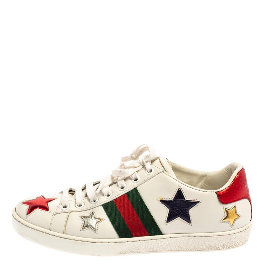 Gucci White Leather Ace Web Star Low Top Sneakers Size 37 3