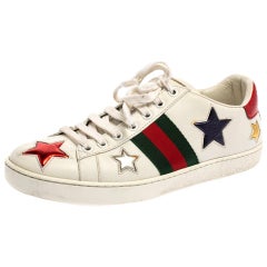 Gucci White Leather Ace Web Star Low Top Sneakers Size 37