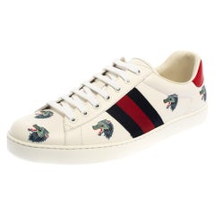 Gucci White Leather Ace Wolf Low Top Sneakers Size 44.5