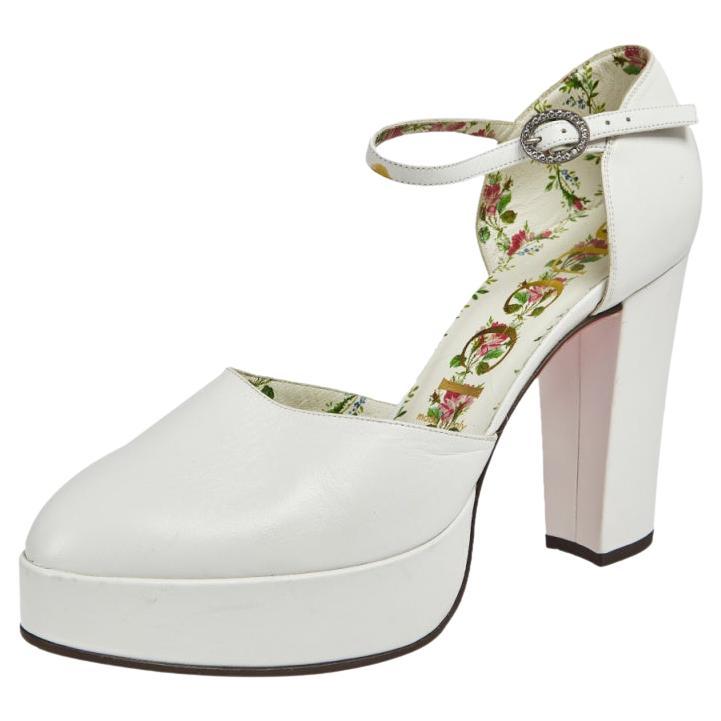 Gucci White Leather Agon D'Orsay Platform Pumps Size 39