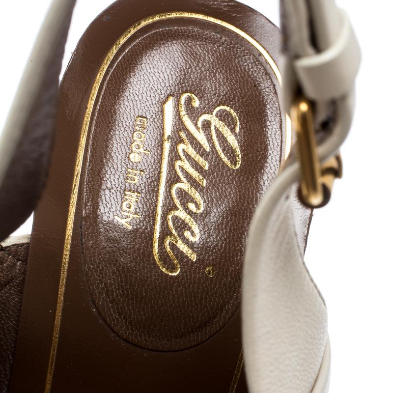 Gucci White Leather Alyssa Horsebit Ankle Strap Sandals Size 36.5 2