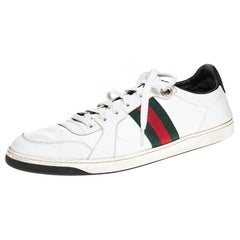 Gucci White Leather And Black Patent Web Detail Low Top Sneakers Size 45