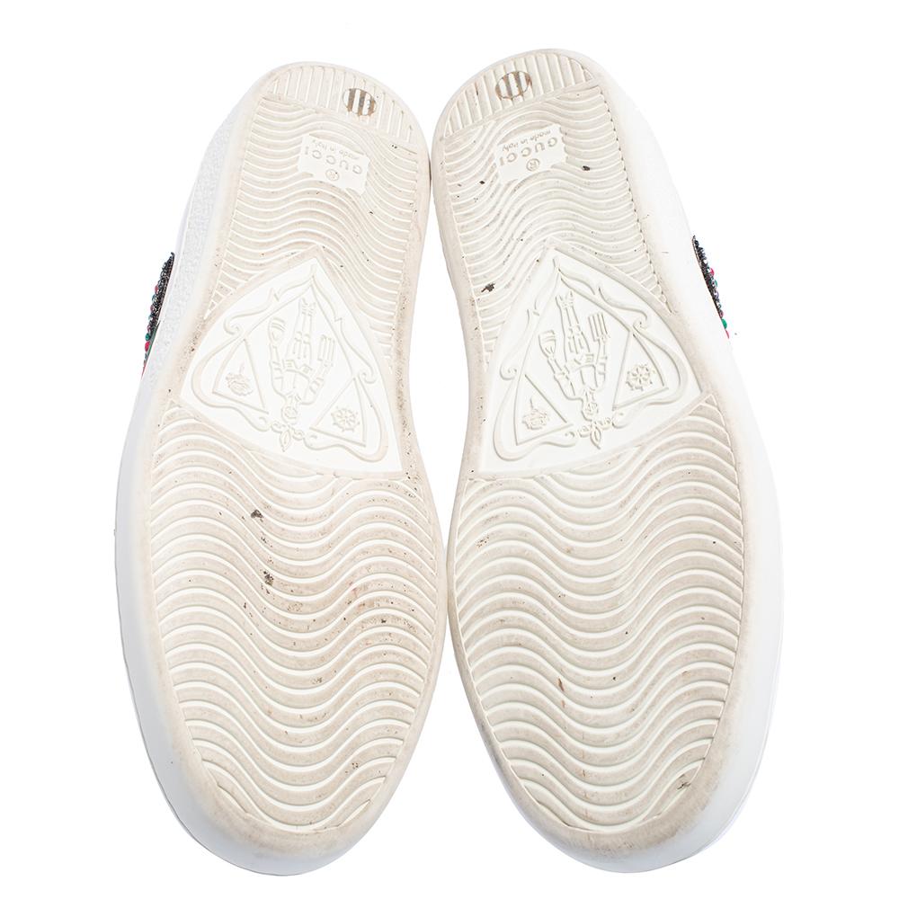 Gucci White Leather And Canvas Ace Embroidered Sneakers Size 39.5 In Good Condition In Dubai, Al Qouz 2