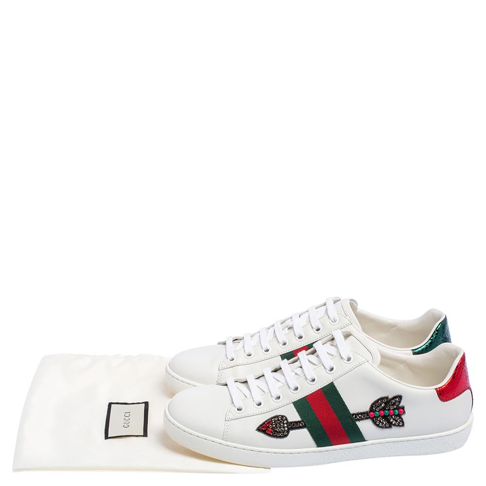 Women's Gucci White Leather And Canvas Ace Embroidered Sneakers Size 39.5