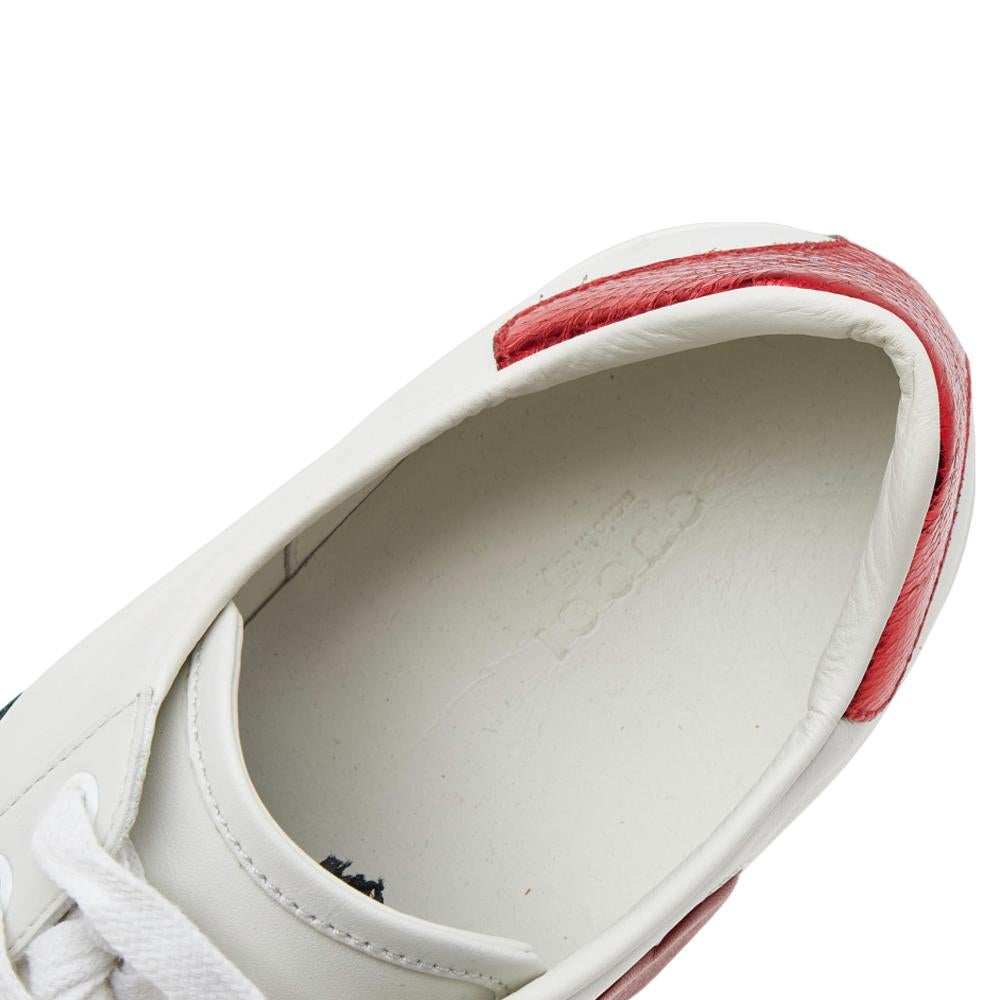 Gray Gucci White Leather And Canvas Web Heart Detail Lace Up Sneakers Size 40