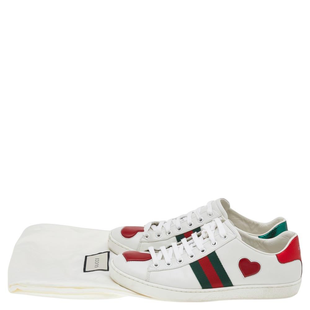 Women's Gucci White Leather And Canvas Web Heart Detail Lace Up Sneakers Size 40