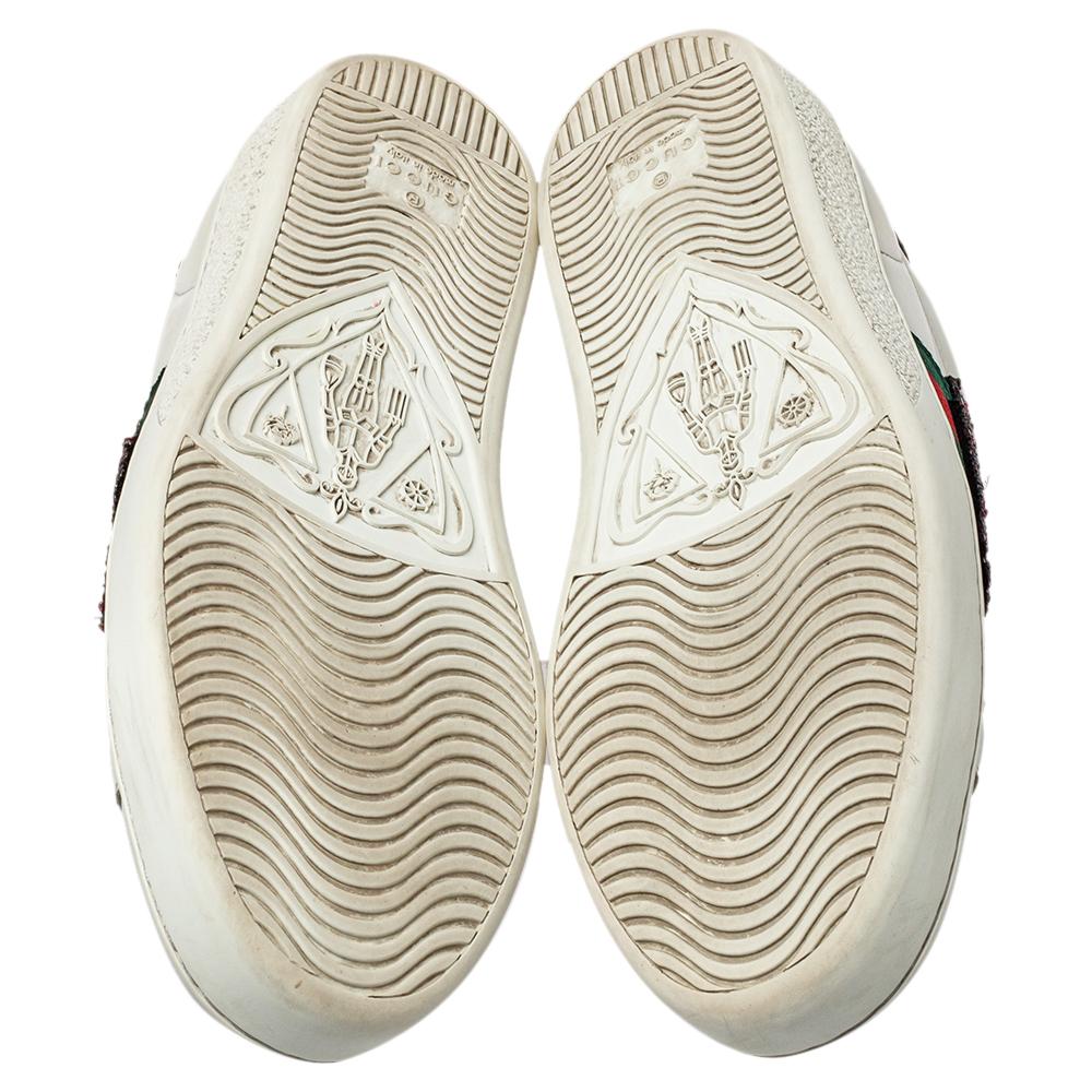 Gucci White Leather And Crystal Lightning Bolt Ace Low Top Sneakers Size 36 In Fair Condition In Dubai, Al Qouz 2