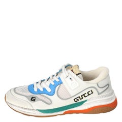 Gucci Ultrapace Low-Top Sneakers aus weißem Leder und Stoff Größe 38,5