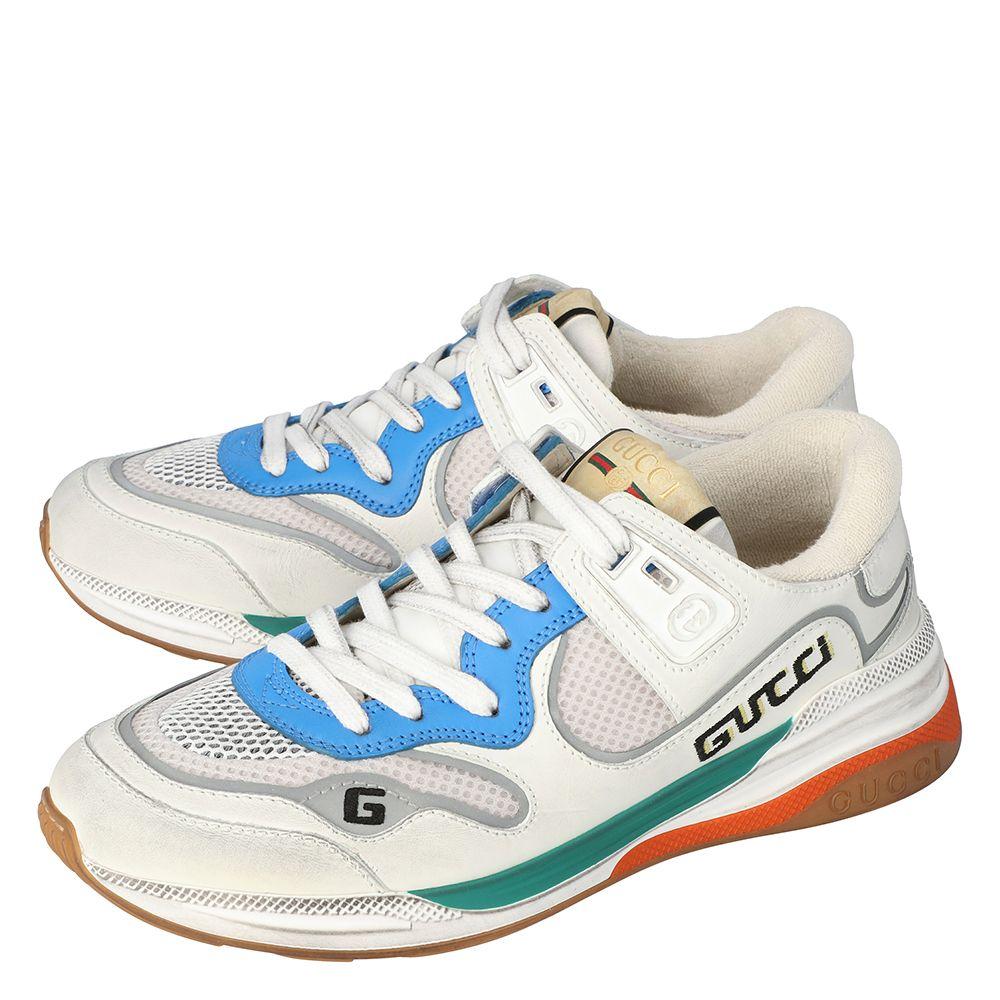 Gucci White Leather and Fabric Ultrapace Low-Top Sneakers Size 38.5 In New Condition In Dubai, Al Qouz 2