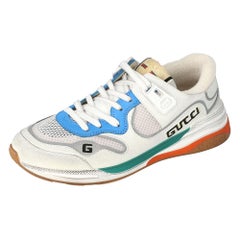 Gucci Ultrapace Low-Top Sneakers aus weißem Leder und Stoff Größe 38,5